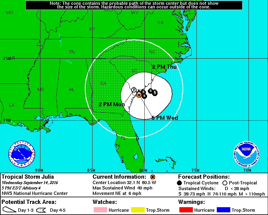 Tropical Storm Julia keeping strength off coast of Carolinas